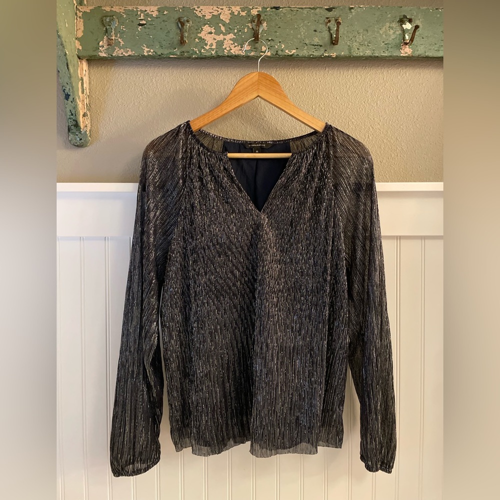 Banana Republic Blue and Silver Long Sleeve Blouse